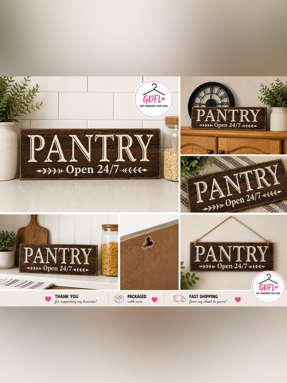 Pantry Open 24/7 Wall Decor Sign Rustic Farmhouse Kitchen Wood Style 6x17 - Picture 1 of 6